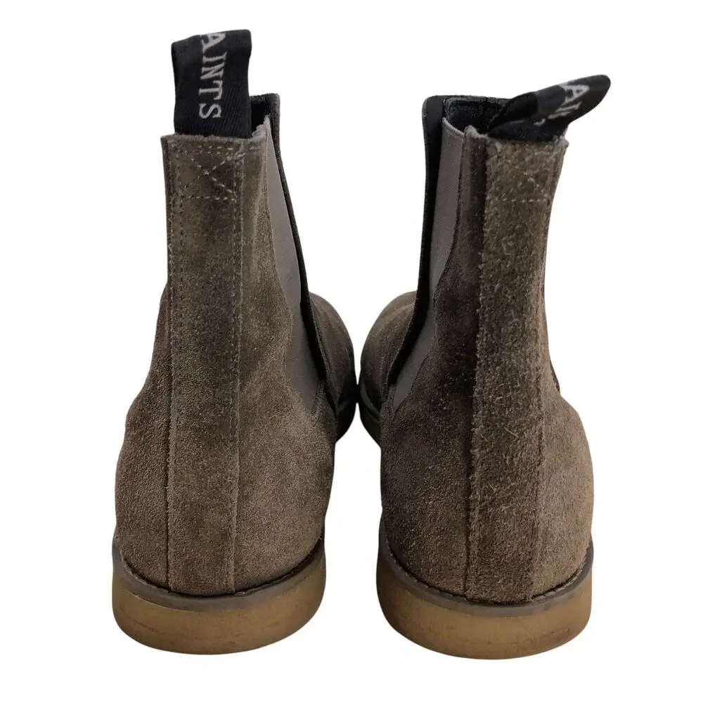AllSaints Chelsea Boots Mens 9 Brown Suede Elastic Side Pull Tab Rubber Sole